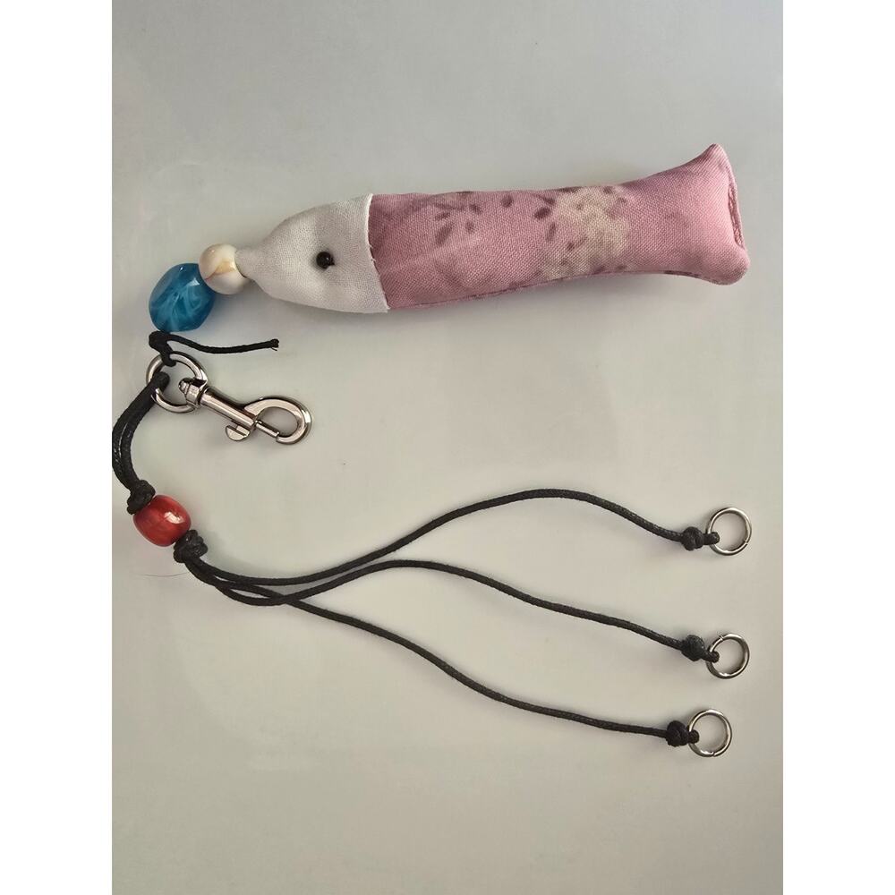 Beads Leather Fabric Fish Keychain Purse Charm 3 Rings for Charms